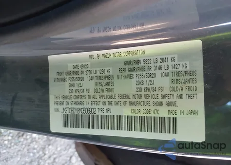 2021 Mazda Cx-9 Carbon Edition from USA, damaged, VIN JM3TCBDY8M0506902